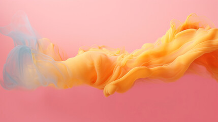 Vibrant abstract smoke waves in blue and yellow on a pink background.