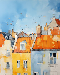 European rowhouse watercolor style