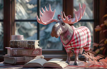 Festive Reindeer: Reindeer in Winter Coat with Gifts, a Concept for New Year and Christmas