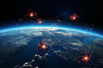 Satellites orbiting Earth, providing space internet connection. Generative AI