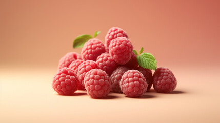 Fresh Raspberries Cluster on Peach Background