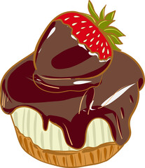 Chocolate cheesecake with strawberries, Dessert SVG vector of sweet baking for dessert lover