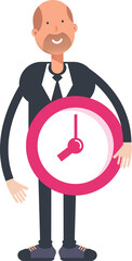 Old Businessman Character Holding Clock

