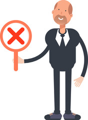 Old Businessman Character and Wrong Mark
