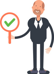 Old Businessman Character and Check Mark
