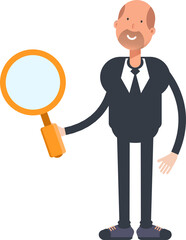 Old Businessman Character Holding Magnifier
