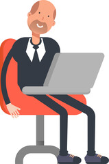 Old Businessman Character Working on Laptop
