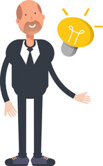 Old Businessman Character and Light Bulb
