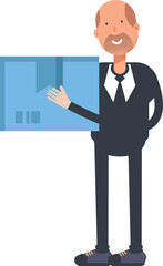Old Businessman Character Holding Box
