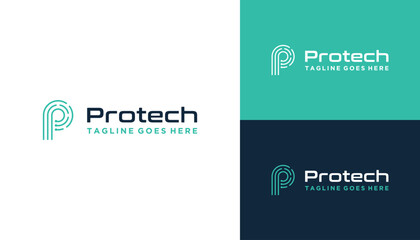 Circular Initial Letter P with Digital Wire Line Dots For Futuristic Technology Logo Design
