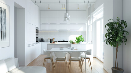 白い内装のキッチンルーム　インテリアイメージ	
