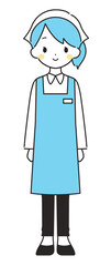 水色｜笑顔の三角巾をした女性店員｜エプロン