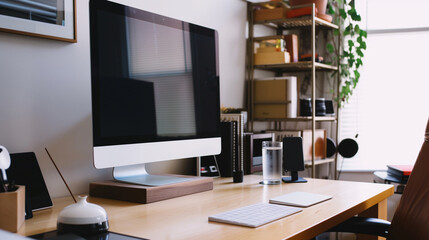 白色の内装の書斎　インテリアイメージ	