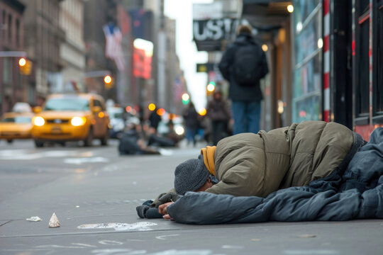 Image of a homeless person sleeping on the street