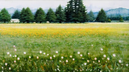 Frame Art TV, wildflowers in the fields where spring has come, meadow with flowers, flower meadow, vintage oil painting