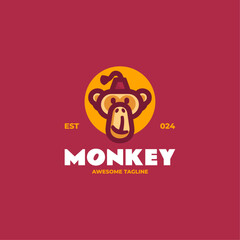 Vector Logo Illustration Monkey Simple Mascot Style.