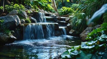 The sound of falling water creates a peaceful ambiance, perfect for deep breathing and relaxation.
