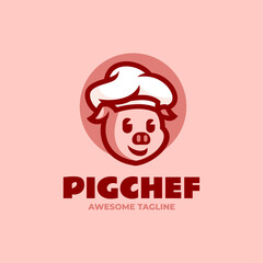 Vector Logo Illustration Pig Chef Mascot Cartoon Style.