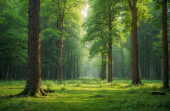 morning in the forest illustration, generative ai