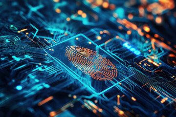 An intelligent cyber security system that encrypts information using fingerprints AI Generation - obrazy, fototapety, plakaty