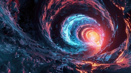 The neon spiral of a distant galaxy inviting us to imagine the wonders that lie beyond our reach - obrazy, fototapety, plakaty