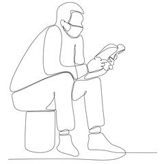 continuous line drawing of man learning to read a book