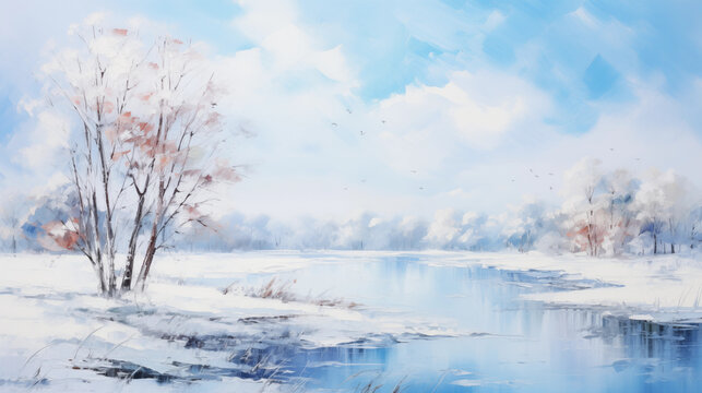 Painting of trees in snow