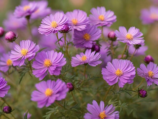 ackground nature Flower mexican aster. purple flowers. background blur. wallpaper Flower, Space for text ai image 