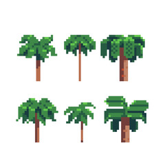 Palm icon set pixel art style. Game assets. 8-bit sprite. Isolated abstract vector illustration.  Element design for stickers, web, embroidery, mobile app.