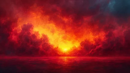 Photo sur Plexiglas Bordeaux A fiery landscape of reds, oranges, and yellows, evoking the essence of a blazing sunset. The colors blend seamlessly, forming a warm, abstract spectacle reminiscent of an otherworldly inferno.
