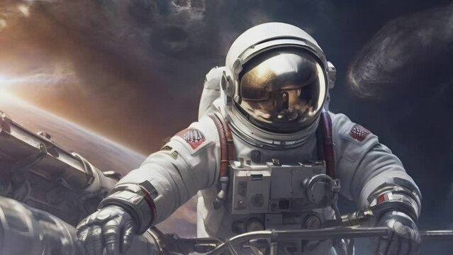 animated astronaut in space. seamless looping video animation background.