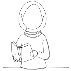 continuously drawn a line of Muslim girls reading a hand drawn book silhouette. line art