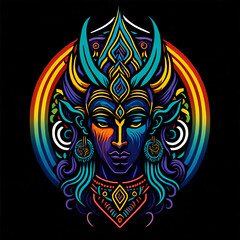 Fototapeta premium colorful tribal art and folklore illustration on dark backround