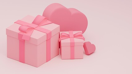 プレゼントボックスとハートの3DCGイラスト画像