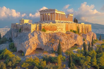 Acropolis, Athens, Greece, aerial view at picturesque sunset, sunrise - obrazy, fototapety, plakaty