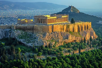 Foto auf Acrylglas Athen Acropolis, Athens, Greece, aerial view at picturesque sunset, sunrise