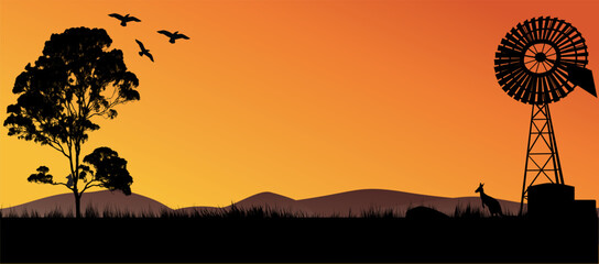 silhouette of Australian Outback scenery in the sunset © electra kay-smith
