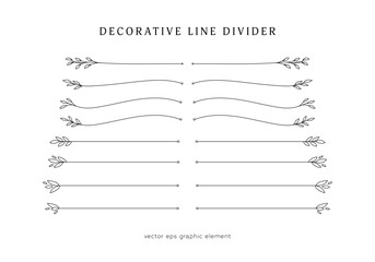 nature leaves line divider for text layout separator decoration vector element set - obrazy, fototapety, plakaty