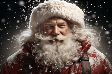 Santa Claus in Unbelievable Realism, Down to the Last Snowflake on His Beard, on an isolated Snowy White background, Generative AI