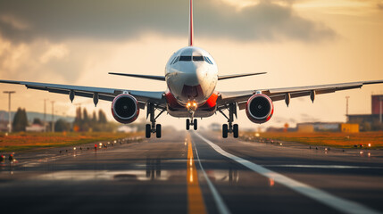 Fototapeta na wymiar Close-up of airplane taking off