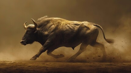 Buffalo Running on brown Background - obrazy, fototapety, plakaty