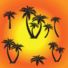 Fototapeta na wymiar palm trees silhouette,set of palm trees-set of palms|set of trees