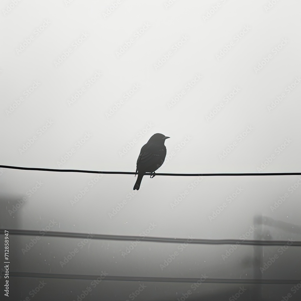 Sticker Black and white Style Bird on Wire