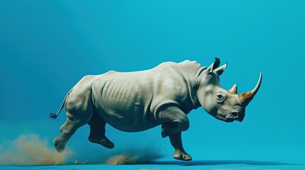 Rhinoceros Running on Blue Background
