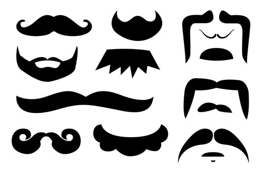 Mustache and moustache image set. Vector illustration isolated on white background. Mustache icon set.
