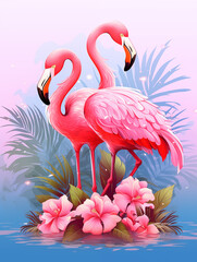 red flamingo illustration,created with Generative AI tecnology.	