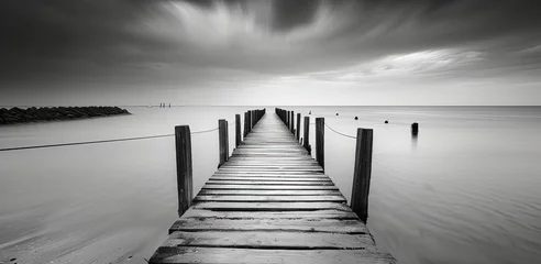 Foto auf Glas Black and White Pier Bridge Sea © Ariestia