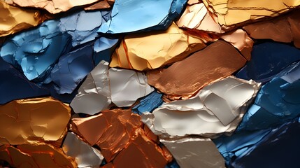 Shattered glass effect with a metallic sheen in blues and golds, ideal for dynamic, textured, and modern backgrounds