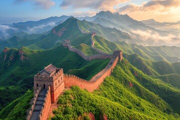 The Great Wall of China, scenic aerial view