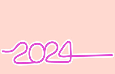 line drawing style with a pen 2024, Concept about writing, simply, yearly, celebrating, anniversary and etc